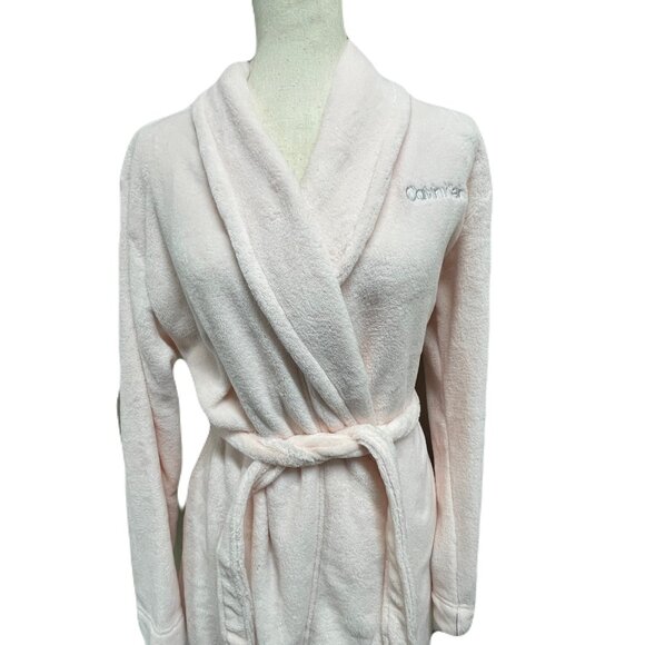 Calvin Klein Sleepweer Pink Plush Night Robe Women XS Quiet Luxury Comfort NWT - Picture 3 of 10